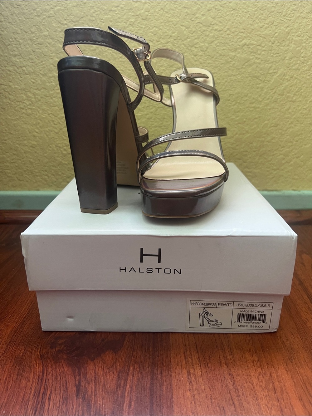 Halston Heritage Metallic Pewter Strappy Platform Sandal